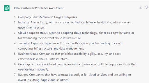 short ideal customer profile for AWS client