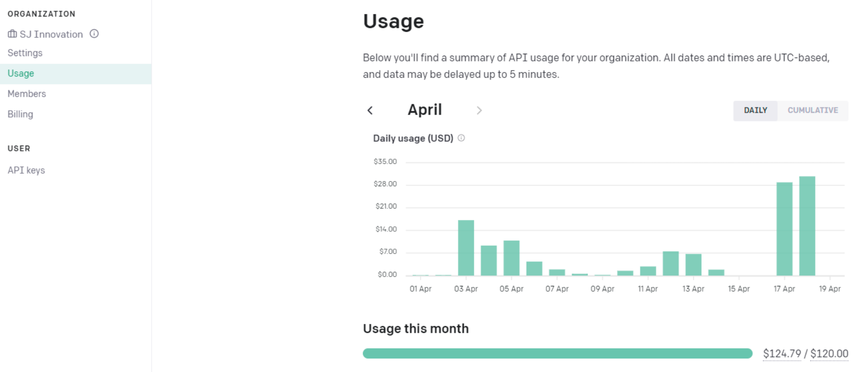 OpenAI API dashboard review