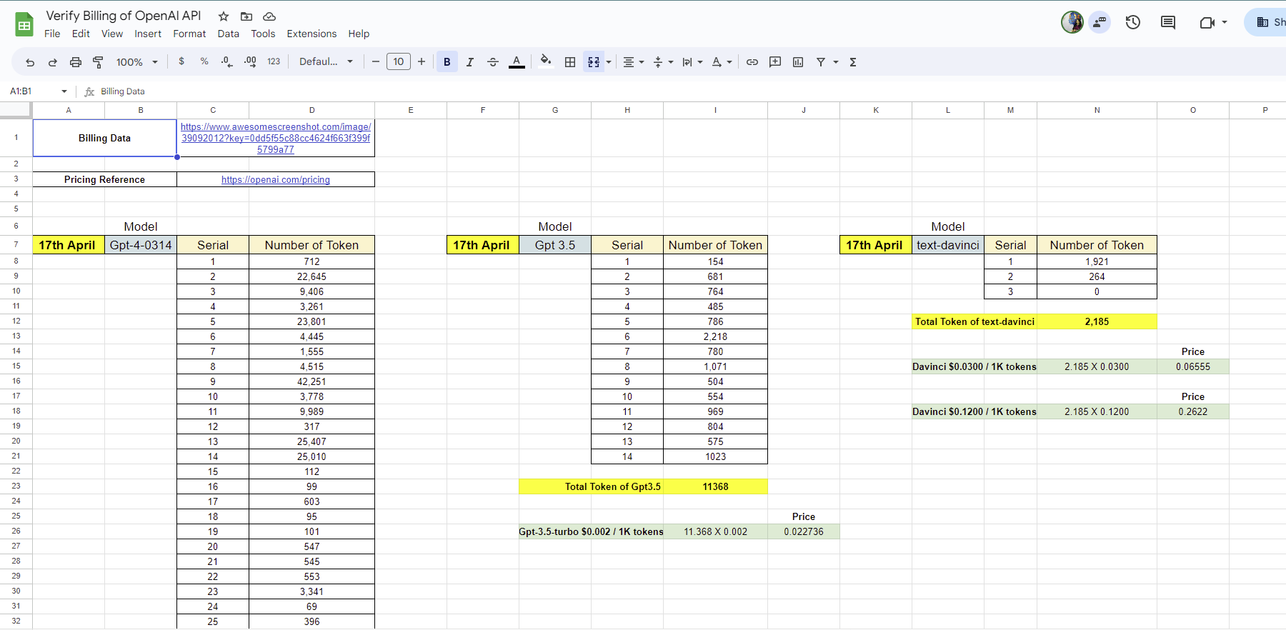 verifying billing of openAI API