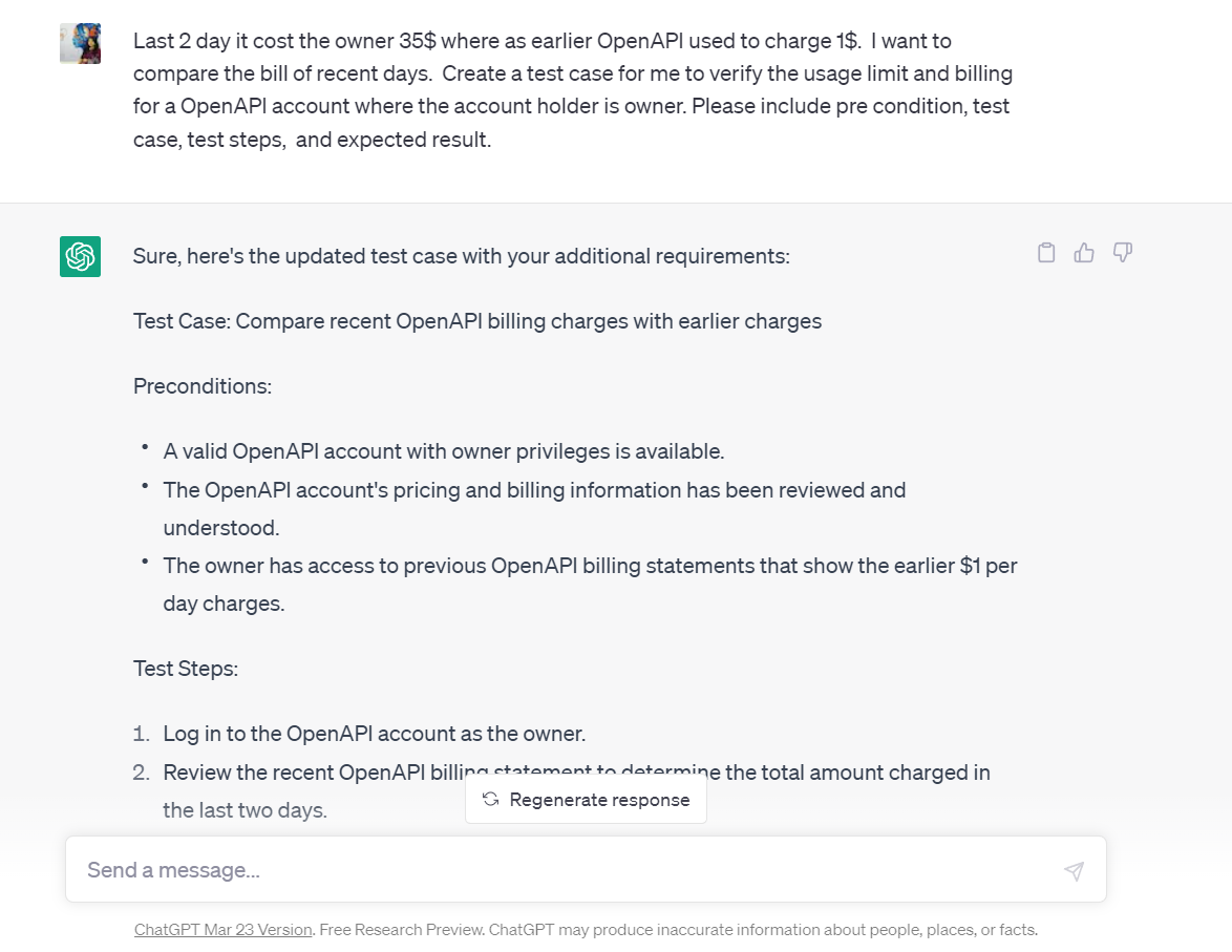 Using chatgpt for generating testcases