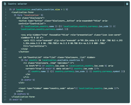 shopify themes development- country selector
