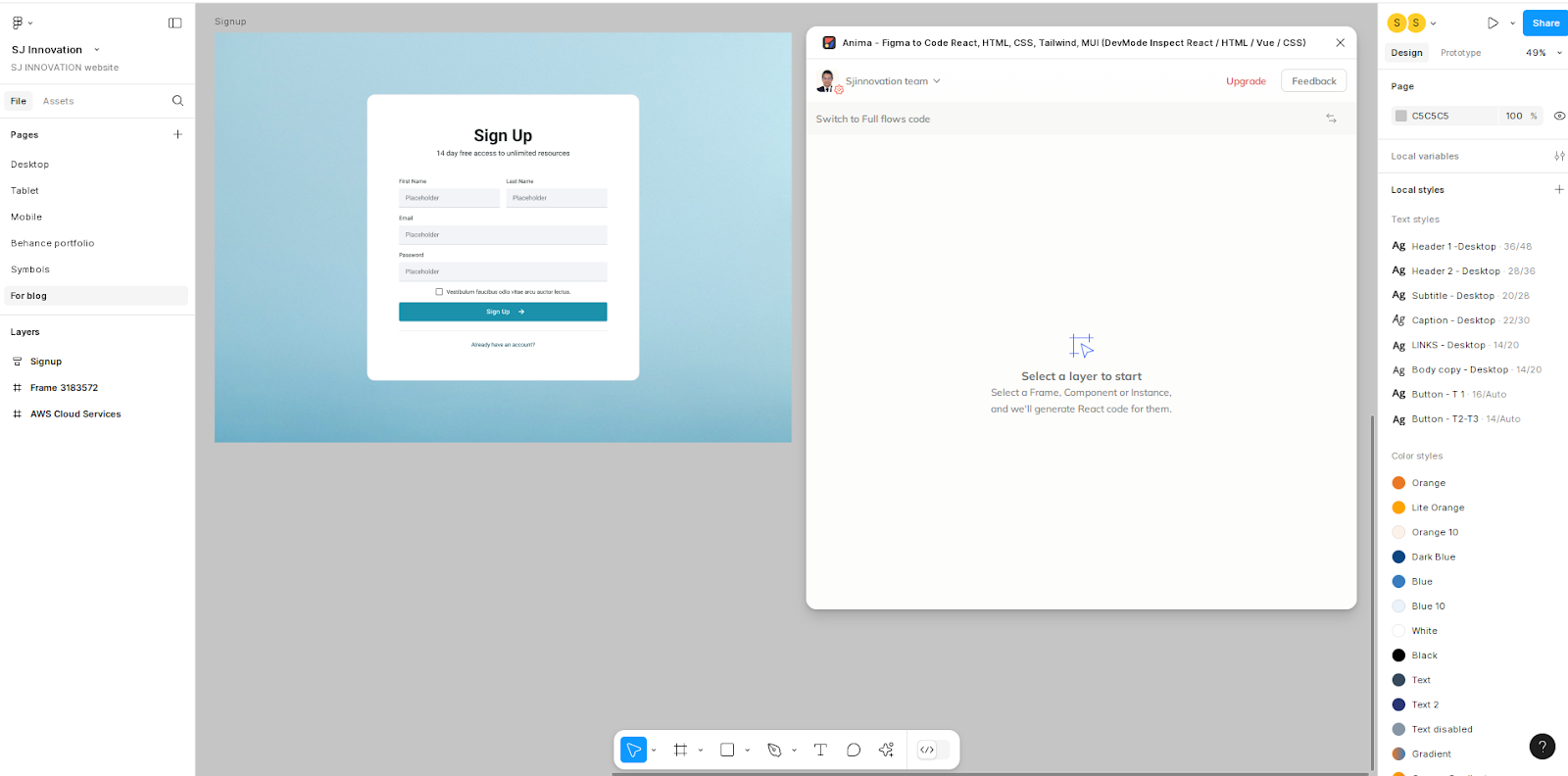 screenshot of Select Your Component