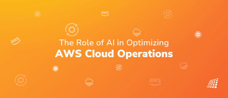 Orange gradient background with "The Role of AI in Optimizing AWS Cloud Operations" text and AWS/AI icons.