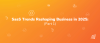 Bright orange background with small SaaS-related icons and the text 'SaaS Trends Reshaping Business in 2025 (Part 1)' displayed prominently.